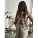 Top vichy marron dos nu – Avec accessoire assorti | S M L | Melle Jeanne