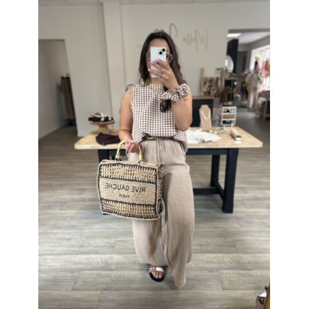 Top vichy marron dos nu – Avec accessoire assorti | S M L | Melle Jeanne