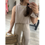 Top vichy marron dos nu – Avec accessoire assorti | S M L | Melle Jeanne