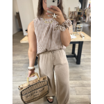 Top vichy marron dos nu – Avec accessoire assorti | S M L | Melle Jeanne