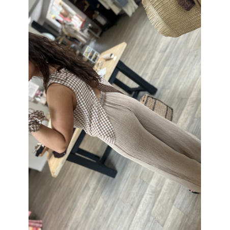 Top vichy marron dos nu – Avec accessoire assorti | S M L | Melle Jeanne