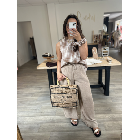 Pantalon fluide gaze de coton beige – Taille unique 36 à 40/42 | Melle Jeanne
