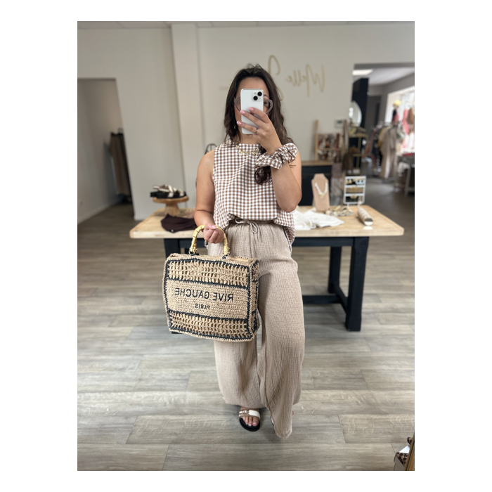 Pantalon fluide gaze de coton beige – Taille unique 36 à 40/42 | Melle Jeanne