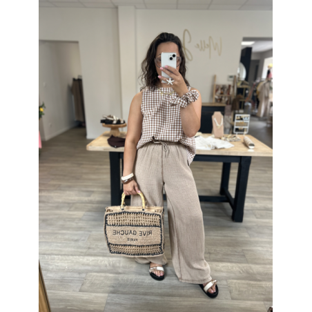 Pantalon fluide gaze de coton beige – Taille unique 36 à 40/42 | Melle Jeanne