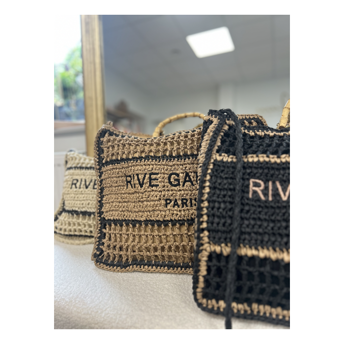 Sac panier en raphia avec inscription Rive Gauche – Fermeture éclair & anses double porté | Collection Le Soleil
