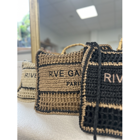 Sac panier en raphia avec inscription Rive Gauche – Fermeture éclair & anses double porté | Collection Le Soleil