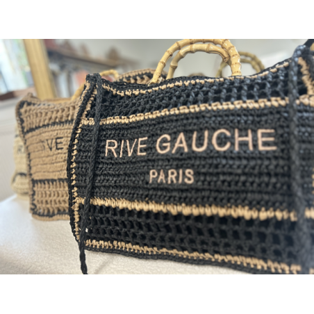 Sac panier en raphia avec inscription Rive Gauche – Fermeture éclair & anses double porté | Collection Le Soleil