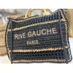 Sac panier en raphia avec inscription Rive Gauche – Fermeture éclair & anses double porté | Collection Le Soleil