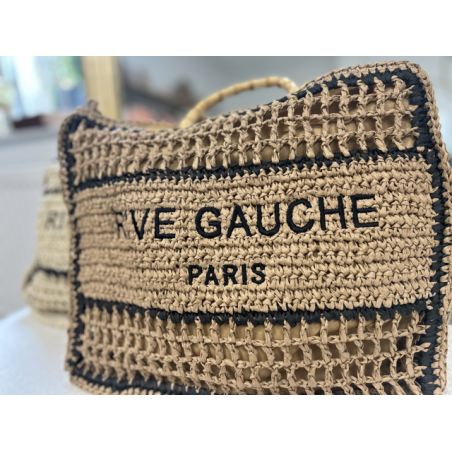 Sac panier en raphia avec inscription Rive Gauche – Fermeture éclair & anses double porté | Collection Le Soleil