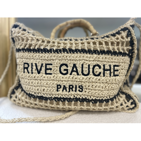 Sac panier en raphia avec inscription Rive Gauche – Fermeture éclair & anses double porté | Collection Le Soleil