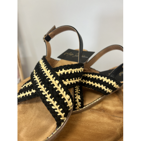 Sandales plates noires à corde – Style bohème chic & confort