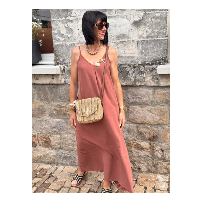 Robe longue en lin terracotta / fluide et légère / robe été femme