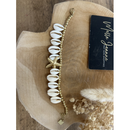 Bracelet coquillage & étoile – Acier inoxydable doré réglable