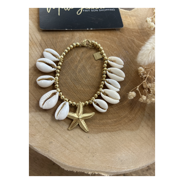 Bracelet coquillage & étoile – Acier inoxydable doré réglable