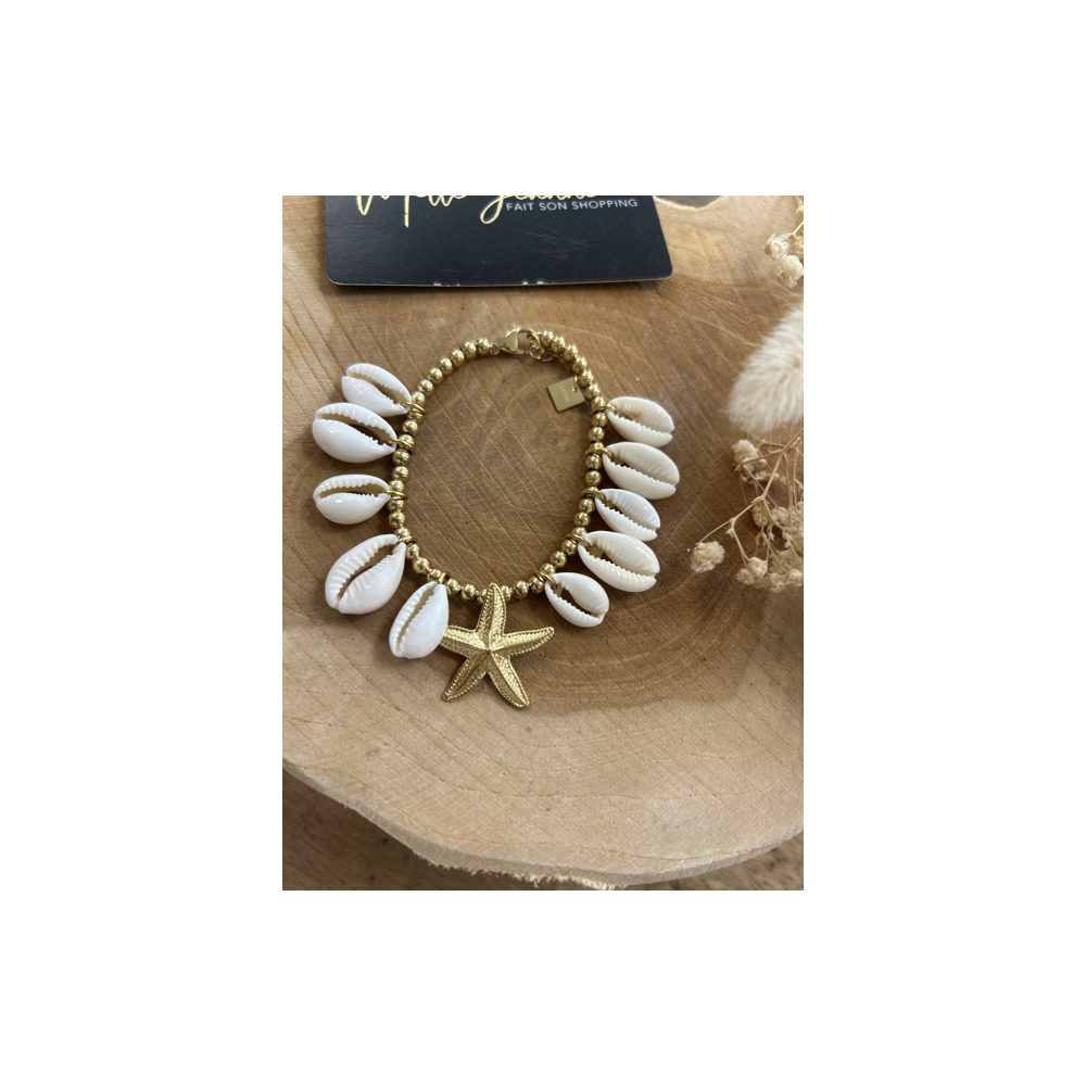 Bracelet coquillage & étoile – Acier inoxydable doré réglable Bracelet coquillage & étoile – Acier inoxydable doré réglable