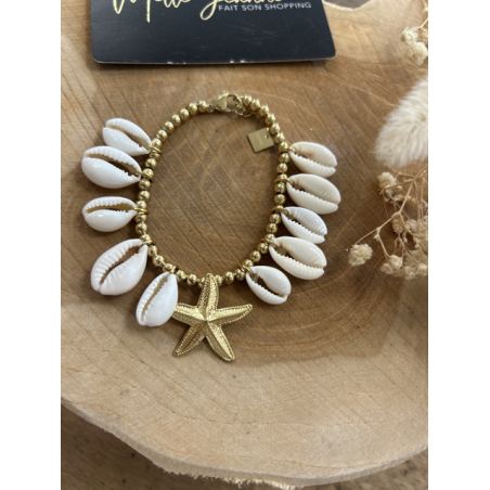 Bracelet coquillage & étoile – Acier inoxydable doré réglable