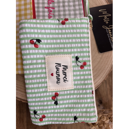 Pochette brodée Merci – Carreaux vichy rétro