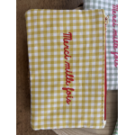 Pochette brodée Merci – Carreaux vichy rétro