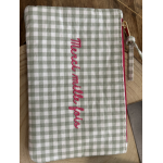 Pochette brodée Merci – Carreaux vichy rétro