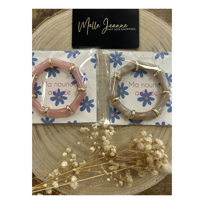 Bracelet "Ma nounou adorée" – Taupe ou vieux rose – Cadeau prêt à offrir