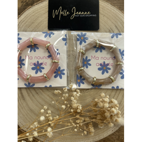 Bracelet "Ma nounou adorée" – Taupe ou vieux rose – Cadeau prêt à offrir