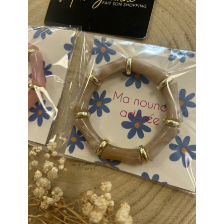 Bracelet "Ma nounou adorée" – Taupe ou vieux rose – Cadeau prêt à offrir
