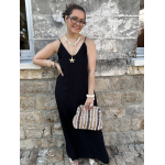 Robe longue noire fluide – Dos croisé bijou