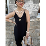 Robe longue noire fluide – Dos croisé bijou