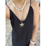 Robe longue noire fluide – Dos croisé bijou