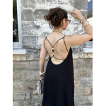 Robe longue noire fluide – Dos croisé bijou