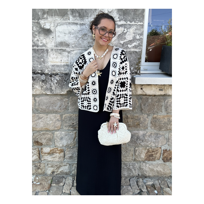 Veste en maille aérée – Multicolore ou noir et blanc – Taille unique