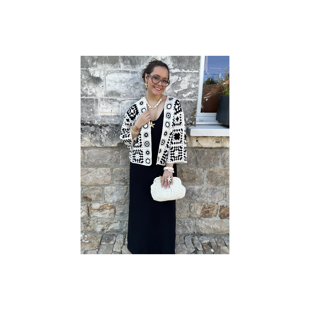Veste en maille aérée – Multicolore ou noir et blanc – Taille unique Veste en maille aérée – Multicolore ou noir et blanc – Taille unique
