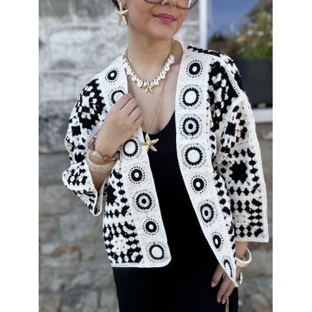 Veste en maille aérée – Multicolore ou noir et blanc – Taille unique
