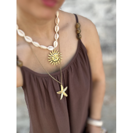 Robe fluide avec bijoux amovibles – Beige ou marron – Tailles SM / ML