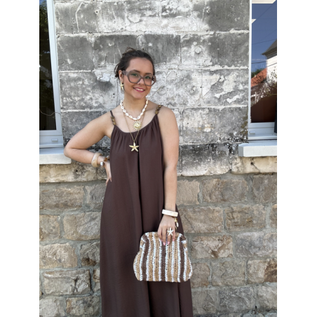 Robe fluide avec bijoux amovibles – Beige ou marron – Tailles SM / ML