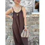 Robe fluide avec bijoux amovibles – Beige ou marron – Tailles SM / ML