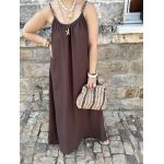 Robe fluide avec bijoux amovibles – Beige ou marron – Tailles SM / ML