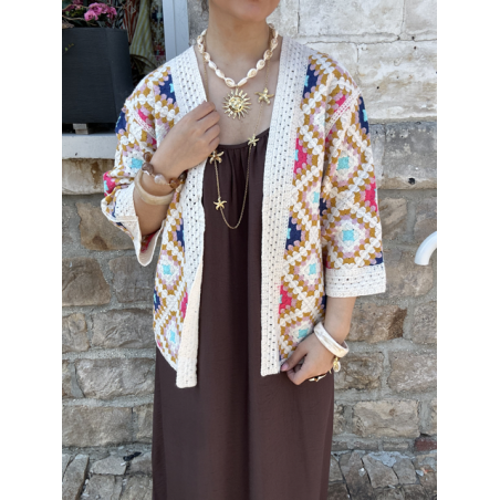 Veste en maille aérée – Multicolore ou noir et blanc – Taille unique