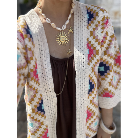 Veste en maille aérée – Multicolore ou noir et blanc – Taille unique