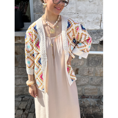 Robe fluide avec bijoux amovibles – Beige ou marron – Tailles SM / ML