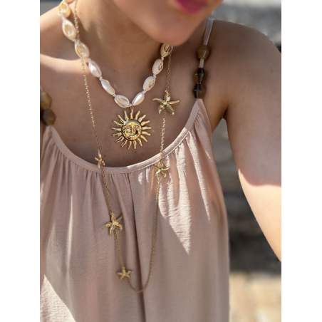 Robe fluide avec bijoux amovibles – Beige ou marron – Tailles SM / ML