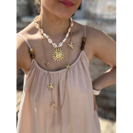 Robe fluide avec bijoux amovibles – Beige ou marron – Tailles SM / ML