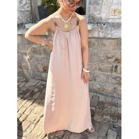 Robe fluide avec bijoux amovibles – Beige ou marron – Tailles SM / ML