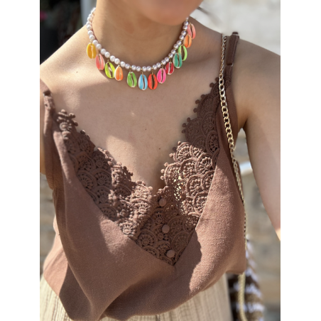 Caraco dentelle avec boutons – Blanc ou marron – SM ou ML