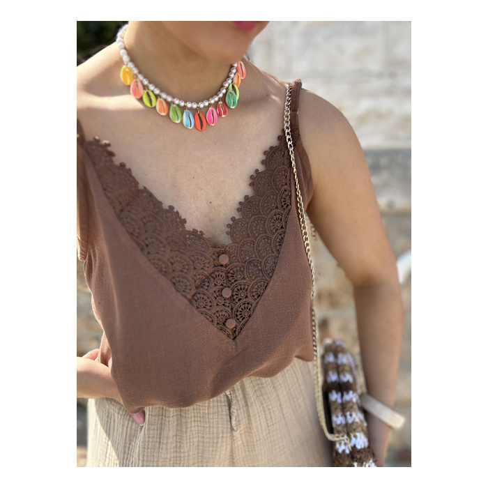 Caraco dentelle avec boutons – Blanc ou marron – SM ou ML