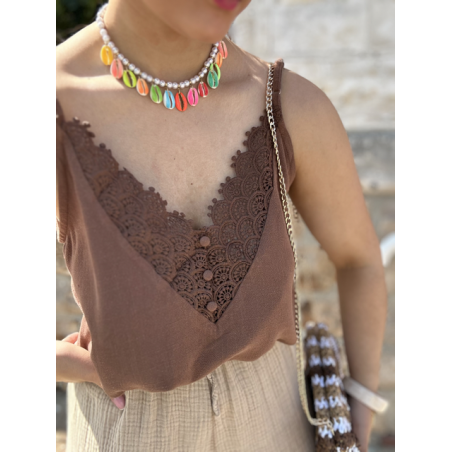 Caraco dentelle avec boutons – Blanc ou marron – SM ou ML