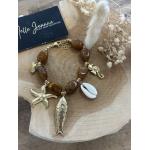 Bracelet marron effet pierre – Pampilles poissons dorées – Taille unique