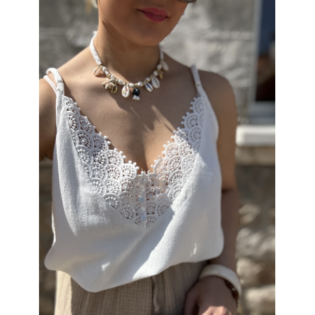 Caraco dentelle avec boutons – Blanc ou marron – SM ou ML