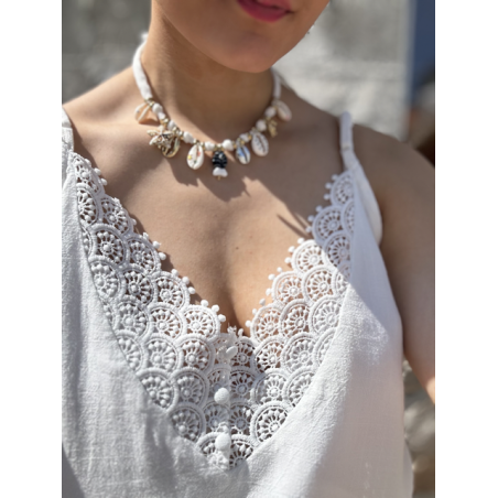Caraco dentelle avec boutons – Blanc ou marron – SM ou ML