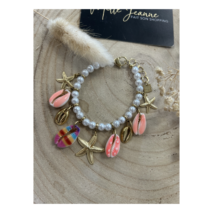 Bracelet coquillages roses & étoiles de mer – Perles